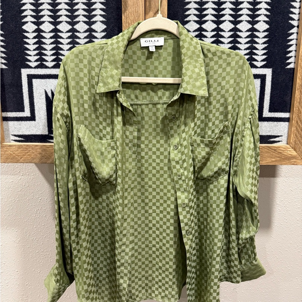 Gilli Olive Checkered Long Sleeve Shirt